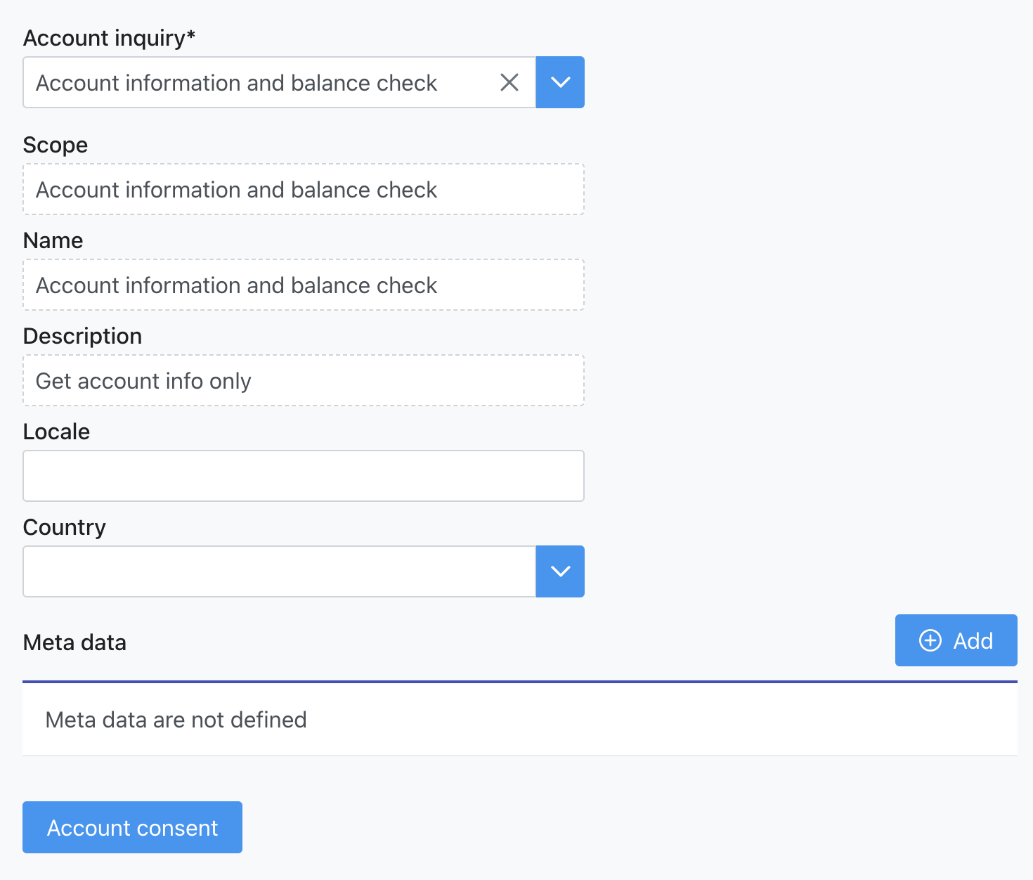 Sandbox account info dialog