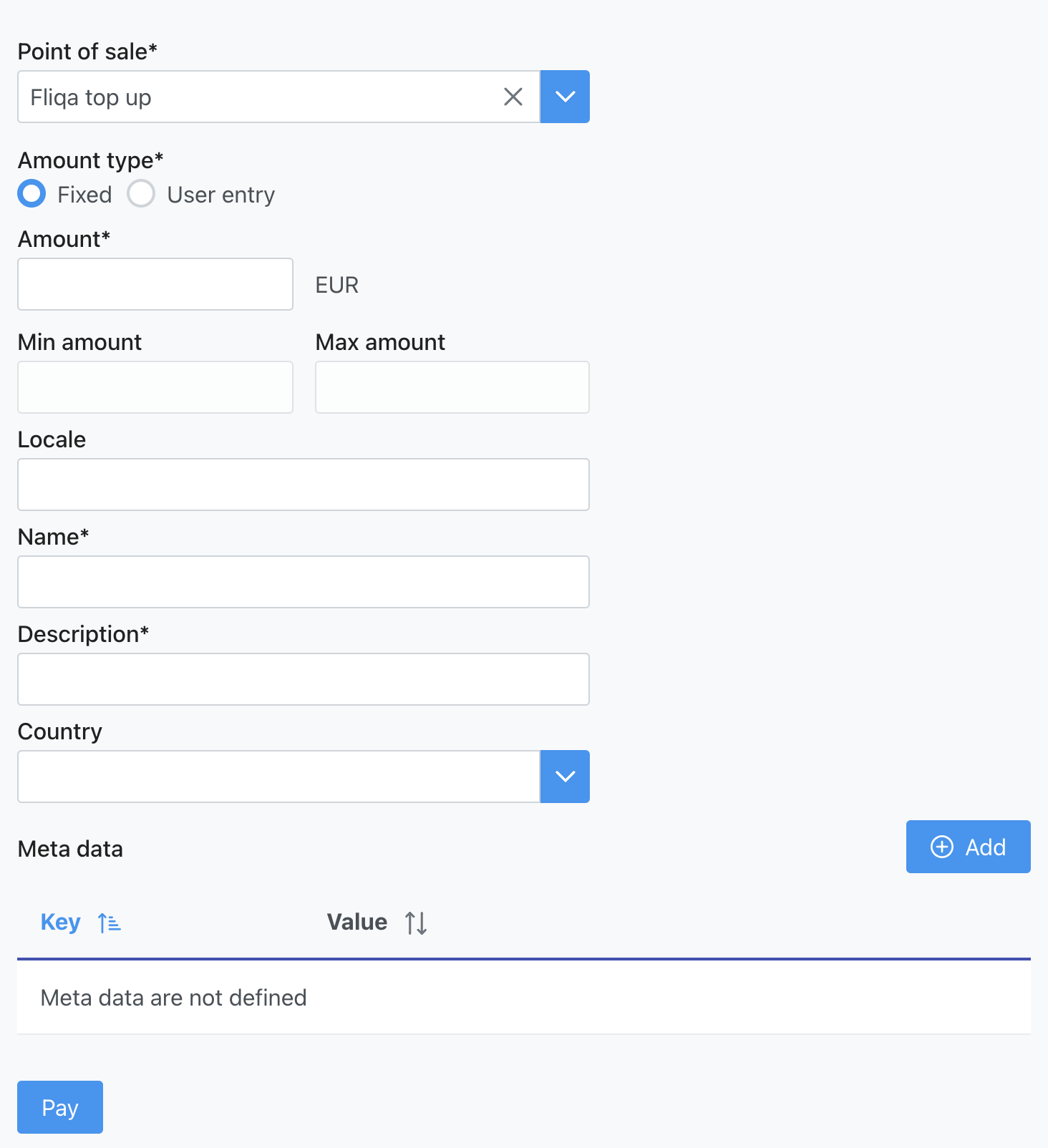 Sandbox payment dialog